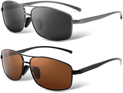 SUNGAIT Ultra Lightweight Rectangular Polarized Sunglasses UV400 Protection (Black Frame Brown Lens+Gunmetal Frame Gray Lens)
