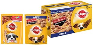 Pedigree Adult Wet Dog Food, Chicken & Liver Chunks in Gravy, 70 g (Pack of 15) & Puppy Wet Dog Food, Chicken and Liver Chunks Flavour in Gravy with Vegetables, 70g Pouch