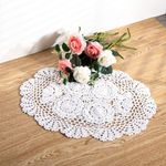 Eiyye Oval White Lace Doilies Handmade Crochet Cotton Table Cover Floral Placemats Rural Classy Pattern 12 x18inch (2-Pieces)