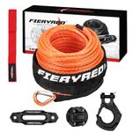 FIERYRED Synthetic Winch Rope Cable Kit 3/16inch 50FT 8500lbs Winch Line Replacement with Forged Hook Rubber Stopper Hawse Fairlead Protective Sleeve for 4WD Off-Road Vehicle SUV, Orange