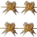 3A Featuretail Large Size Organza Pull Bow Flower Ribbon for Gift Wrap & Wedding Decoration Gift (30mm Width) (Golden Pull Ribbon, Set of 10)