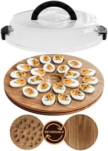 Trauful Deviled Egg Carrier with Lid and Handle | Reversible | Wooden Portable Deviled Egg Containers with Lid for Party Travel | Covered Platter Tray Holder | Holds 22 Eggs, Acacia Wood