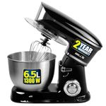 iBELL SM4650S Stand Mixer 6.5L, 1300W with Tilt-up Head, 100% Copper Motor, 6 Speed Control, Stainless Steel Bowl, Multipurpose Mixer for Whipping, Kneading & Egg Beating (Black)