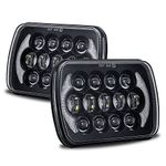 105W 5x7 7x6 Inch High Low Beam Led Headlights Compatible with Jeep Wrangler YJ Cherokee XJ H6054 H5054 H6054LL 69822 6052 6053 with Angel Eyes DRL (Black, 2PCS)