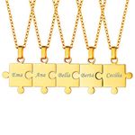 Custom Gold Best Friend Necklace for 5 Personalized Puzzle Matching Friendship Family BFF Necklace Engraved Name Memory Gifts for Kids Sisters Girls Women