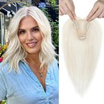 REECHO Real Human Hair Topper, 10 inch Women Hair Toppers for Thinning Hair, 100 Percent Human Hair Large Coverage Natural Hairpiece Wiglet, Swiss Base 3.5"x2", White Blonde