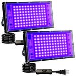 2 Pack 110W Black Lights, Indmird Blacklight Flood Light with Plug and Switch,for Glow Party, Halloween, Fluorescent Poster, Body Paint, Stage Lighting, Disco, Yards and Outdoor Parties