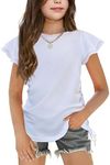 Arshiner Girls White Crew Neck Summer Tops Ruffle Sleeve Short Sleeve Soft Tunics Slim Fit Tee White 5-6 Years