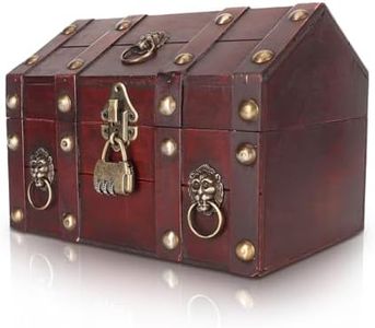 Gugxiom Pirate Treasure Chest, Wooden Treasure Box with Combination Lock, Handmade Decorative Box, Vintage Wood Box for Jewelry Storage, Desktop Storage, Pirate Decor (Vintage Red)