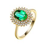 Bishilin Yellow Gold Ring 750 Real, Flower Shape 1.16Ct Oval Emerald with Diamond Ring Bands for Women Anniversary Engagement Wedding Band Ring Gifts for Birthday Christmas Gold Size: 4.5