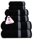 CASA COPENHAGEN Solitaire Designed in Denmark 600 GSM Hotel & Spa Decorative Kitchen & Bathroom Egyptian Cotton 6 Piece Towel Set, Includes 2 Bath Towels 2 Hand Towels 2 Washcloths – Jet Black