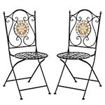 RELAX4LIFE Mosaic Chairs Set of 2, Folding Bistro Chairs with Lattice Seat, Outdoor Metal Dining Chair for Patio, Balcony, Garden and Backyard (Black + Mosaic, Geometric Pattern)