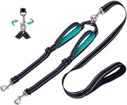 Double Dog Lead, Leash Coupler Splitter No Tangle with Comfortable Padded Handles for Training&Walking 2 Dogs, Reflective Adjustable Dog Leads for Medium Small Dogs