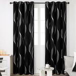 Deconovo Bedroom Eyelet Curtains Thermal Insulated Noise Reducing Silver Wave Line Foil Printed Blackout Curtains for Livingroom 52x84 Inch Black 2 Panels