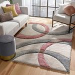 Carpetify Modern Geometric 3D Textured Thick And Soft Shaggy Rectangular Rug & Galicha Carpet Mat (5X7 Feet - Medium Size M, Colour - Ivory, Silver Multi)