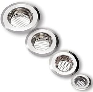 Drain Hair Catcher, 4 Pack, Shower Drain Cover for Bathtub, Kitchen Sink Strainer, Stainless Steel Bathroom Sink, Different Sizes from 2.1" to 4.5"