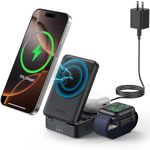 Lamicall 3 in 1 Charging Station for Apple - Foldable Portable Wireless Charger Stand for MagSafe, Charger Station+20W Power Adapter+1.5m Charger Cable for iPhone 16 Pro 15 14 13, Apple Watch, AirPods