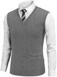 COOFANDY Men's Sweater Vest V Neck Slim Fit Cable Knitted Sleeveless Pullover Sweater Grey