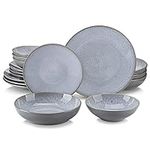 vancasso Karst Reactive Glaze Dinner Sets, Stoneware Vintage Look Grey Dinnerware Tableware, 16 Pieces Dinner Service Set for 4, Include Dinner Plate, Dessert Plate, Pasta Bowl and Cereal Bowl