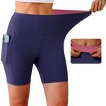 KOWBEAR Biker Shorts for Women Super Soft High Waisted Yoga Shorts 6” Tummy Control Workout Shorts with Pockets Running Gym, Navy, XL