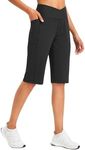 BALEAF Women's Bermuda Long Shorts 14" Knee Length High Waisted Athletic Shorts with Pockets Stretch Soft Loose Casual Summer Black XL