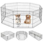 Yivke Dog Playpen, Foldable Metal Dog Exercise Fence Pen, Pet Playpen with Door Gate for Indoor Outdoor, 24 inch Height, Black