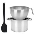 2pcs Double Boiler Pot Set, 2000ML/1.8QT Mixing Bowl with Scale 2800ML/ 2.54QT Stainless Steel Heating Pot with Silicone Spatula for Cheese Chocolate Candy Candle Soap Wax Melting (2000ML)