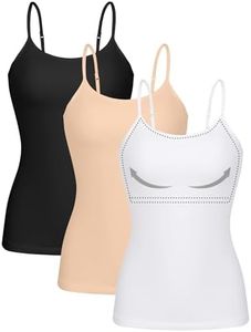 ATTRACO Bra Tank Tops for Women Spaghetti Strap Tank Top with Built in Bra Black 3 Pack M