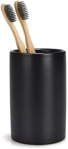 AMUONTY Toothbrush Holder for Bathroom, Ceramic Tooth Brushing Cup Holders, Matte Toothbrush and Toothpaste Holder Organizer, Tumbler Cup Makeup Brush Razor Holder Cup, Black