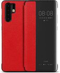 SkyTree S View Full Body Window PU Leather Flip Cover for Huawei P30 Pro - Red