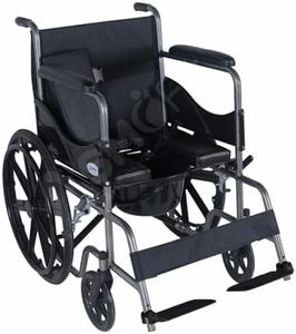 Asmofit 2 in 1 Foldable Commode Wheelchair (Commode + Regular Usage) with U-Cut Seat for old age people with Safety Belt | 23-inch Solid Mag Wheels -Ideal for Patients, Weight Capacity 100 KG (Unisex)