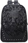 3D Print Animal Studded Backpack, PU Leather Cool Backpack Bookbag (Lion-Black)