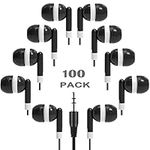 Hongzan 100 Pack Classroom Earbuds Headphones Bulk for School Kids Children, Wholesale Durable Earphones Class Set for Students (100 Black)