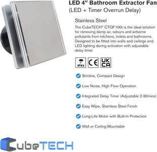 CubeTech 4-Inch LED Bathroom Exhaust Fan – Quiet Ventilation