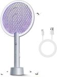 Electric Fly Swatter Racket 1 Pack, Mosiller 2 in 1 Bug Zapper with USB Rechargeable Base, 4000 Volt Indoor Outdoor Mosquito Killer with 3-Layer Safety Mesh for Pest Insect Control & Flying Trap