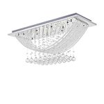 A1A9 Modern Crystal Chandelier Lights, Bridge Wave Droplet K9 Crystal Ceiling Light Fixture Rectangle Flush Mount LED Pendant Lighting for Dining Room, Livingroom, Bedroom, Size: L70cm W25cm H29cm