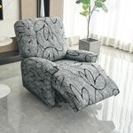 HOKIPO Polyester Blend 140Gsm Stretchable Recliner Sofa Cover 1 Seater, Intense Grey Abstract Floral (Ar-4940-C2)