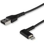 StarTech.com 2m USB A to Lightning Cable - Durable 90 Degree Right Angled Black USB Type A to Lightning Connector Sync & Charger Cord w/Aramid Fiber Apple MFI Certified iPad iPhone 11 (RUSBLTMM2MBR)