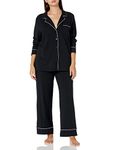 Amazon Essentials Women's Cotton Modal Long-Sleeve Shirt and Full-Length Bottom Pajama Set (Available in Plus Size), Black, Large