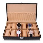 LEDO Watch Box Holder Organizer Case for Men and Women in Black Color 12 Slots of Watches in PU Leather