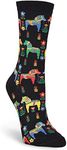 K. Bell Women's Fun Horses & Cowgirls Crew Socks-1 Pairs-Cool & Cute Pop Culture Gifts, Swedish Horses (Black), 4-10