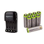 Amazon Basics Ni-MH AA & AAA Battery Charger With USB Port & High Capacity AA Pre-Charged Rechargeable Batteries 2500 mAh / minimum: 2400 mAh [Pack of 8] - Outer Jacket May Vary