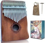 Kalimba Thumb Piano, GDANXIA 17 Keys with Sapele Wood Mbira Finger Piano, Hand-Rest Curve Design with Tune Hammer and Study Instruction, Gifts for Kids and Adults Beginners Professional(Brown)