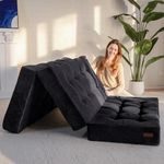 MAXYOYO Tri-Fold Mattress, 6 Inches Tufted Folding Futon Foam Bed, Foldable Floor Mattress Guest Bed Futon Topper Portable Camping Sleeping with Corded Fabric, Black, Twin