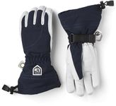 Hestra Womens Extra Warm Ski Gloves: Heli Leather Winter Cold Weather Powder Gloves, Navy/Off White, 8