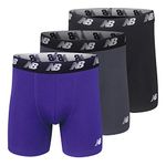 New Balance Men Standard 5" No Fly Cotton Performance Boxer Briefs (3-Pack or 4-Pack), Prism Purple/Lead/Black, Large