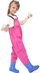 Luwint Chest Fishing Waders for Kids - Soft Neoprene Bootfoot and Elastic Waist Pink