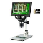 7 inch LCD Digital USB Microscope with 8G TF Card,Koolertron 12MP 1-1200X Magnification Handheld Camera Video Recorder,8 LED Light,Rechargeable Battery for Circuit Board Repair Soldering PCB Coins