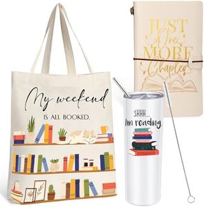 Fuutreo Book Lovers Appreciation Gifts Include 20oz Book Tumbler Cup with Lid Library Canvas Tote Bag Reading Journals for Book Lovers' Day Reader Gifts