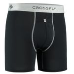 Crossfly IKON X Men’s Underwear 6" Trunk Boxer Briefs, 24 Hour Comfort and Innovative Access, No Chafe, Breathable and Soft Black/Silver